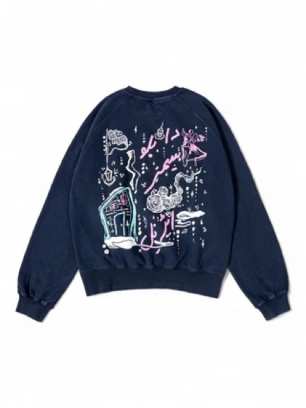Rastah Navy Graphic Crewneck Sweatshirt with Pastel Motif